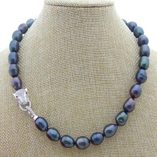 

fashion jewelry 9-10mm black freshwater pearl necklace 45cm, Silver