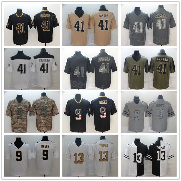 

men football 9 drew brees jerseys 41 alvin kamara 13 michael thomas usmc olive salute to service camo turn back the clock vapor color rush s, Black;red