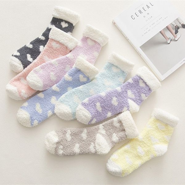 

winter warm fluffy fuzzy socks thick thermal soft kawaii cold resistance mid socks coral fleece floor sleep sock, Pink;yellow