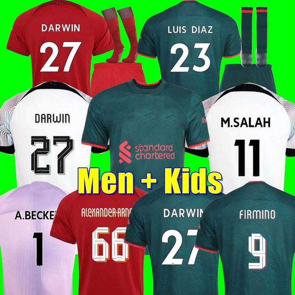 

fans tees 22 23 season home soccer jerseys 2022 2023 mohamed firmino diogo a.becker luis diaz football shirts men kids kits uniforms minami, Black
