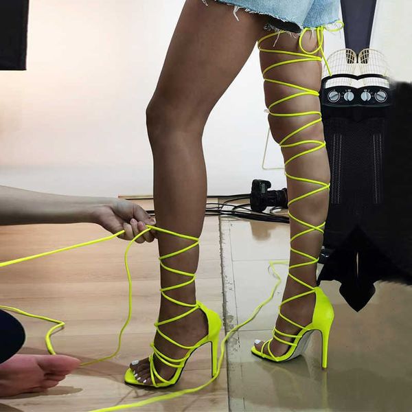

sandals fashion thigh high cross lace-up thong sandals women summer open toe strappy stiletto heels party stripper shoes pink sandalias t221, Black