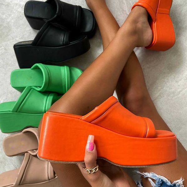 

sandals chunky platform woman mules shoes sandals brand new 2022 summer high platform slipper woman shoes fashion sandals walking comfy t221, Black