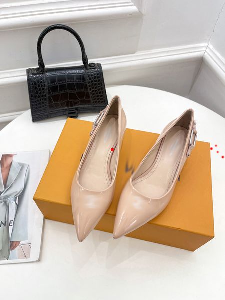 

2023 buckle shoes woman high heels pumps ladies wedding shoesss heels shoe metal v tacones pointed toe stilettos black dress shoess with box