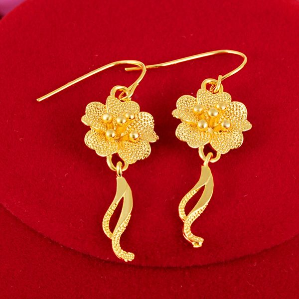 

flower dangle earrings elegant women jewelry 18k yellow gold filled pretty girls lady accessories, Silver