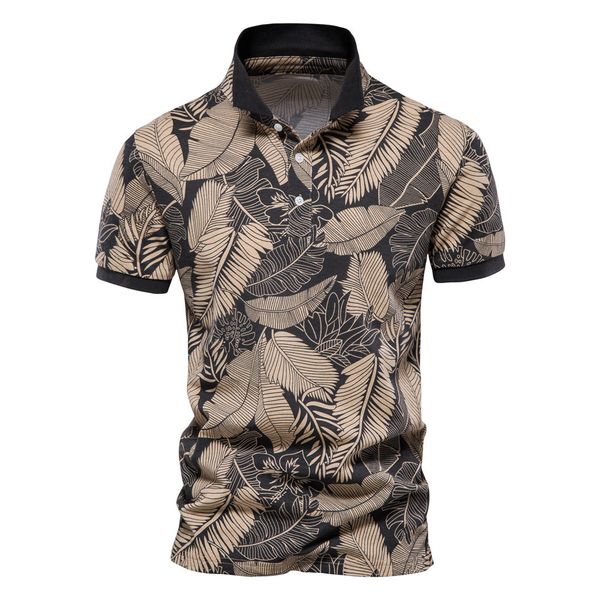 

men's polos summer leaves printed men's short sleeves lapel fashion holiday tees shirt limited stock, White;black