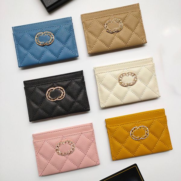 

womnes designer square card holder purse caviar leather multi pochette blue beige yellow pink white black trends purse 6 colors wi250s, Brown;gray