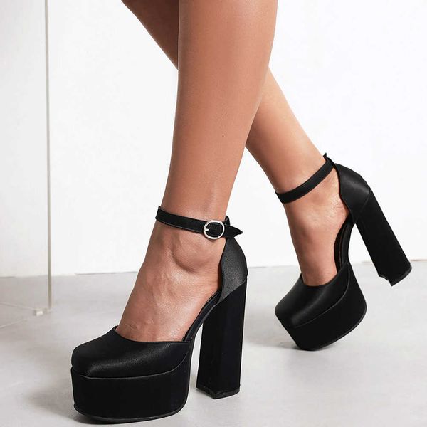 

sandals gigifox women's shoes sandals silk rubber sole block heel high heel platform elegant party wedding summer shoes t221209, Black