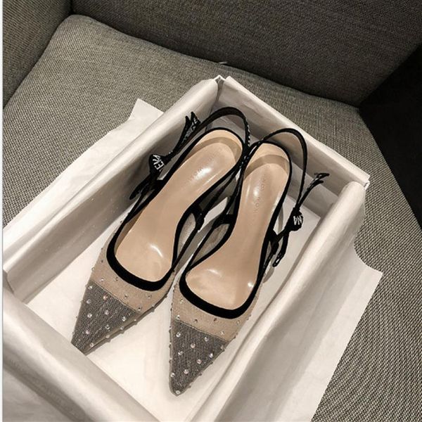 

-and baotou sandals women's shoes party mesh polka dot single shoes luxury designer bow sling high heel shoes322w, Black