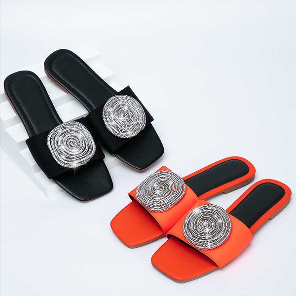 

sandals ladies slippers luxury rhinestones women 2022 casual indoor square toe slides female shoes outside flip flops beach flats t221209, Black