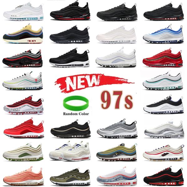 

97s running shoes og trainers sports sneakers red black triple white reflective bred game royal bullet silver 97 classic men women aurora