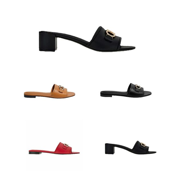 

classic women's slippers new summer fashion real belt buckle flat sandals seaside vacation flip-flops 35-44 box, Black