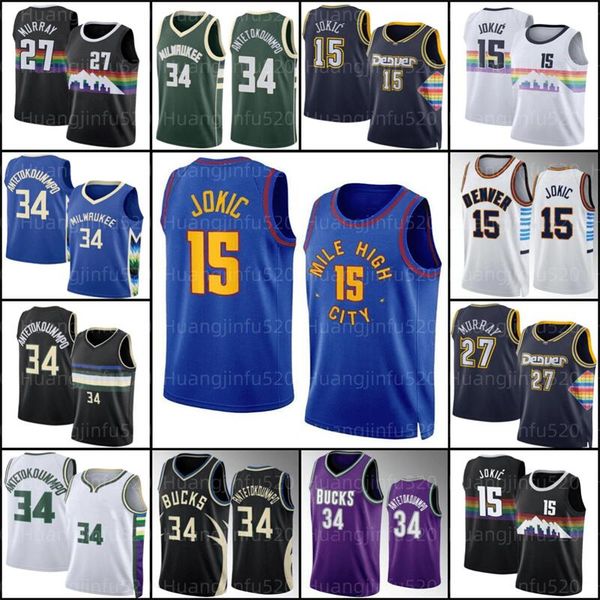 

giannis 34 antetokounmpo milwauk buck jersey denvers nugget jersey nikola jamal murray jokic mens black 27 15 4 jalen green rocket basketbal, Black;red