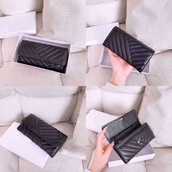 

womens evening bags striped stitching classic black long wallet women men leather purse multi-card slot luxury designer crossbody card holde