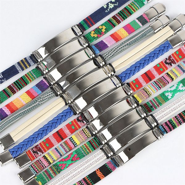 

fashion simple smooth stainless steel leather bracelets bangles jewelry for men mix style personality wholesale 10pcs/lot, Golden;silver