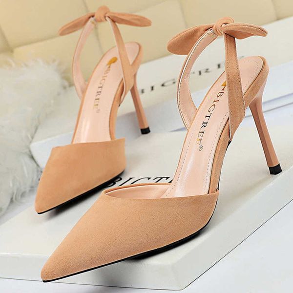 

sandals bigtree shoes bow-knot women suede stiletto heeled summer high heels pumps fashion t230103, Black