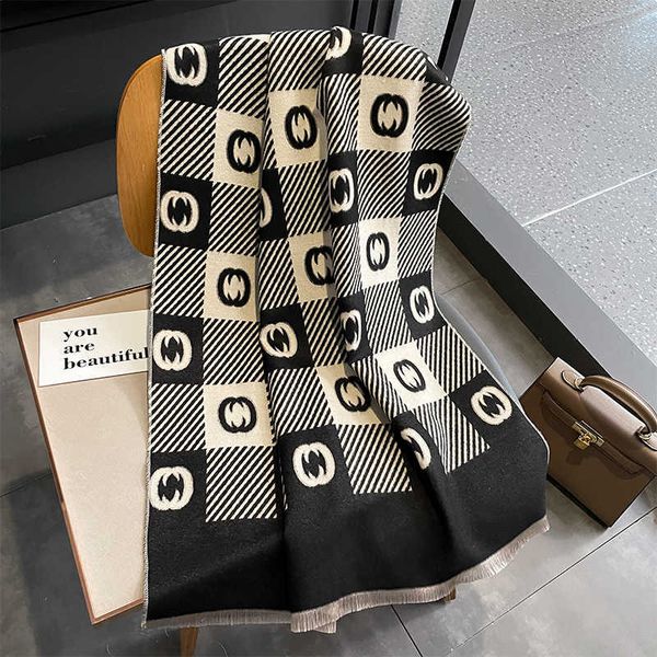

scarves hat glove set scarf fashion long shawl letter jacquard pashmina winter warm tassel big women's soft luxury cashmere, Blue;gray