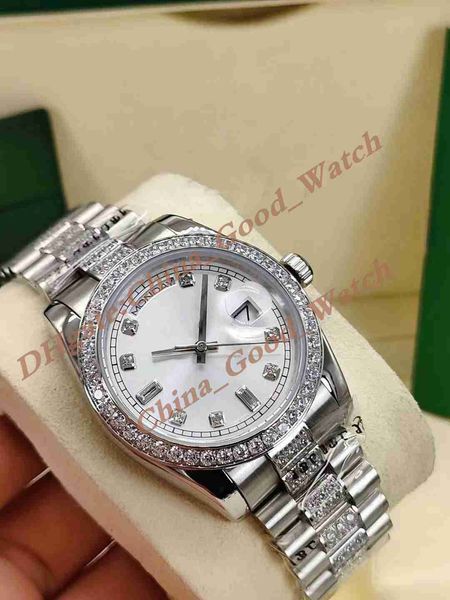 

36mm watches for men ladies dress classic date silver roman dial watch men's automatic movement steel diamond strap wristmaps sapphire, Slivery;black