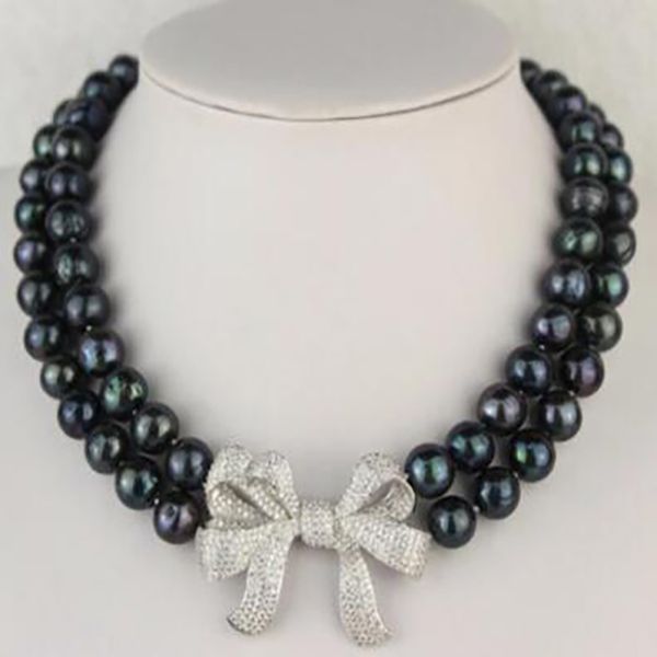 

fashion jewelry 8-9mm black freshwater pearl necklace 17-18inch aaa, Silver