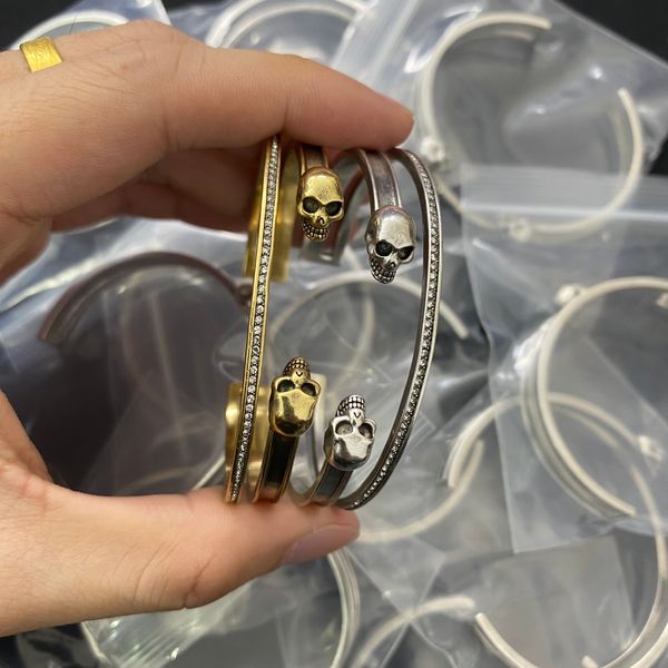 

vintage bangles double skull drill braceles skeleton men women opening couple party street bracelet mb1 --04 hiphop punk rock jewelry gifts, Black