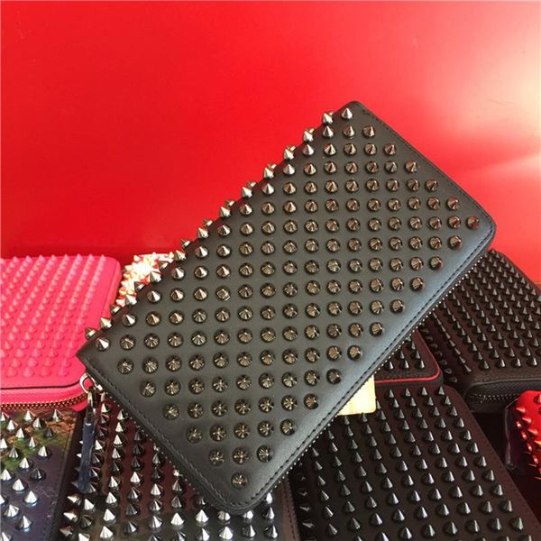 

2020 luxury men women color rivets purse studded wallets zipper clutch candy color punk purse2203, Red;black