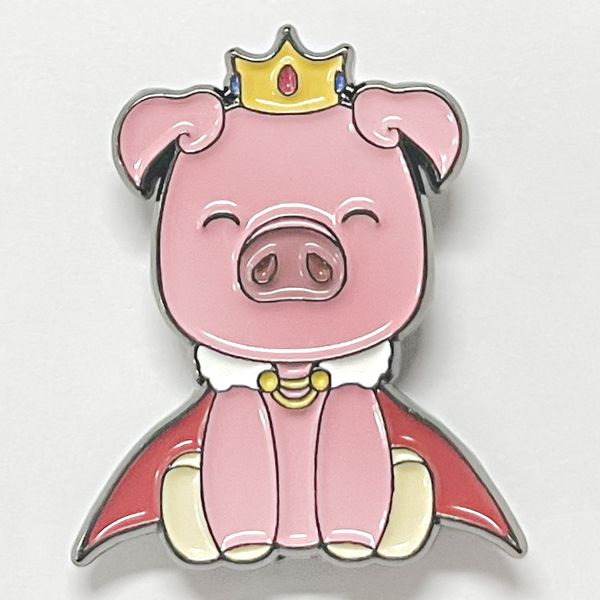 

pig brooch with red cloak and crown pig boss metal badge pink cute cartoon animal accessories, Blue