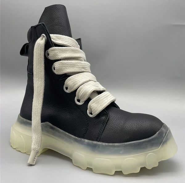 

modern men ankle boots genuine leather lace-up thick sole height increasing street style fashion men shoes, Black