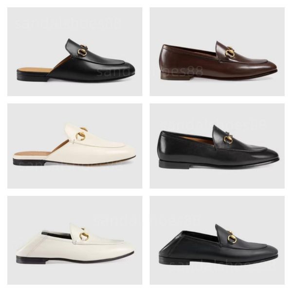 

loafer mules designer women princetown slippers dress shoes flat heel genuine leather mule loafers metal chain comfortable casual shoe lace, Black