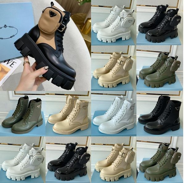 

new designer men women boots monolith shiny detachable nylon pouch combat shoes nylon hailf outdoor thick bottom mid-length boot 35-46, Black