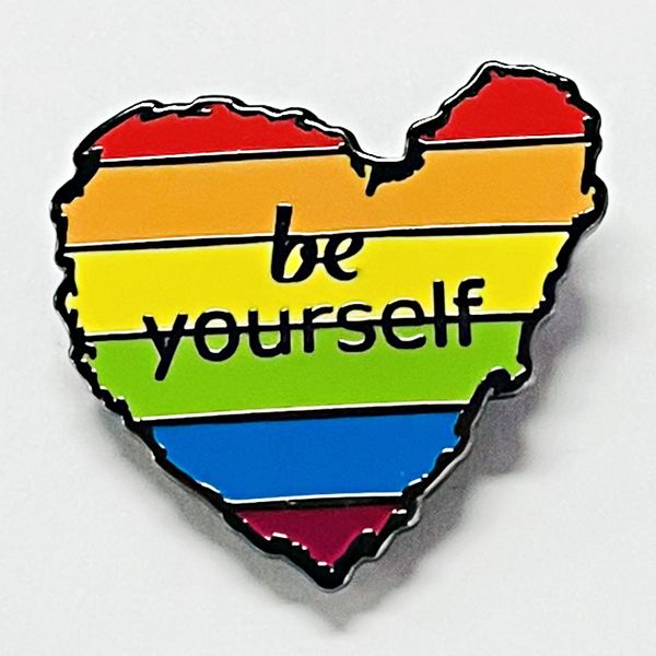 

be yourself english rainbow heart brooch metal badge accessories lgbt pin, Blue