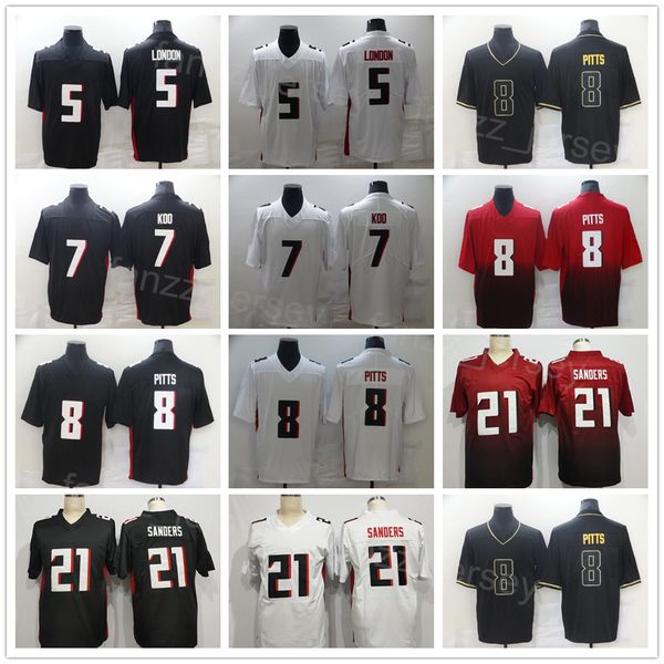

men football 8 kyle pitts jerseys 21 deion sanders 7 younghoe koo 5 drake london salute to service black white red team color vapor color ru, Black;red