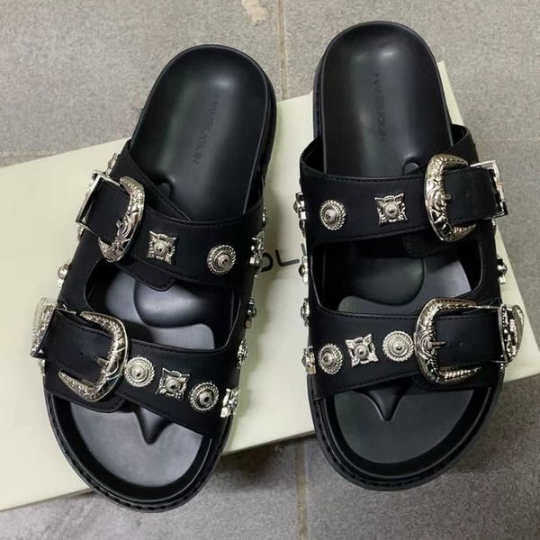 

summer women slippers platform punk rock leather mules creative metal fittings casual party shoes female outdoor slides t221212, Black