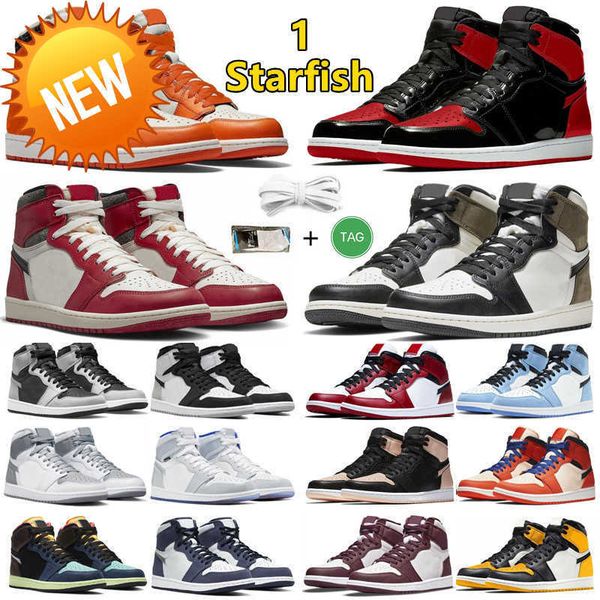 

2023 1 1s mens basketball shoes bred patent starfish chicago reimagined university blue lost found dark mocha shadow 2.0 pollen men women