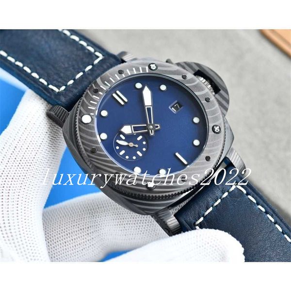 

mens luxury sports watches designer dwayne date blue dial 47mm mans leather strap pam automatic mechanical watches sapphire luminescent divi, Slivery;brown