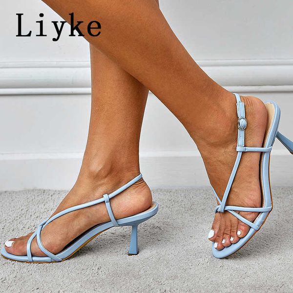 

sandals liyke 2022 new low thin heels gladiator sandals women summer casual open toe narrow band stiletto white blue ladies shoes pumps t221, Black