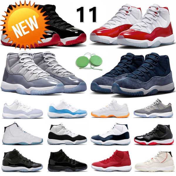 

2023 11 11s mens basketball shoes cherry midnight navy cool grey pure violet citrus legend gamma unc bred low cap gown concord space jam men