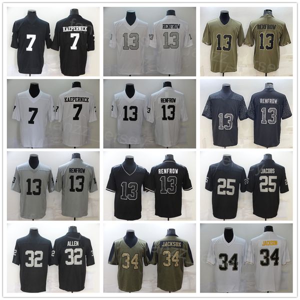 

men football 13 hunter renfrow jersey 34 bo jackson 25 josh jacobs 32 marcus allen black white grey army green team embroidery and sewing sa, Black;red