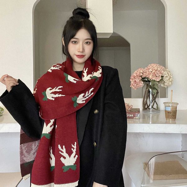 

scarves 2022 winter red christmas deer scarf women's warm imitation cashmere scarf fashionable versatile shawl, Blue;gray