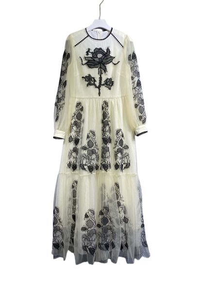 

spring 2023 new round neck combination mesh lady long dress, Black;gray