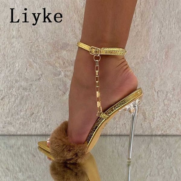 

sandals liyke women sandals transparent high heels ladies fashion fluffy pointed toe buckle strap party shoes silver t221209, Black
