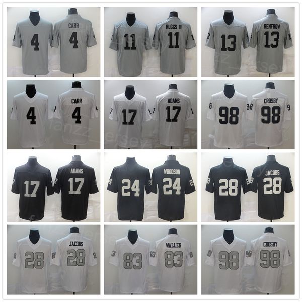 

men football 83 darren waller jerseys 98 maxx crosby 17 davante adams 24 johnathan abram 24 charles woodson 28 josh jacobs 4 derek carr 13 h, Black;red