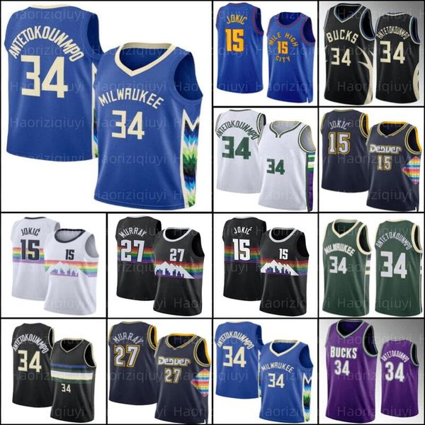 

nikola jamal murray jokic milwauk buck jersey giannis 34 antetokounmpo denvers nugget jersey mens black 27 15 4 jalen green rocket, Black;red