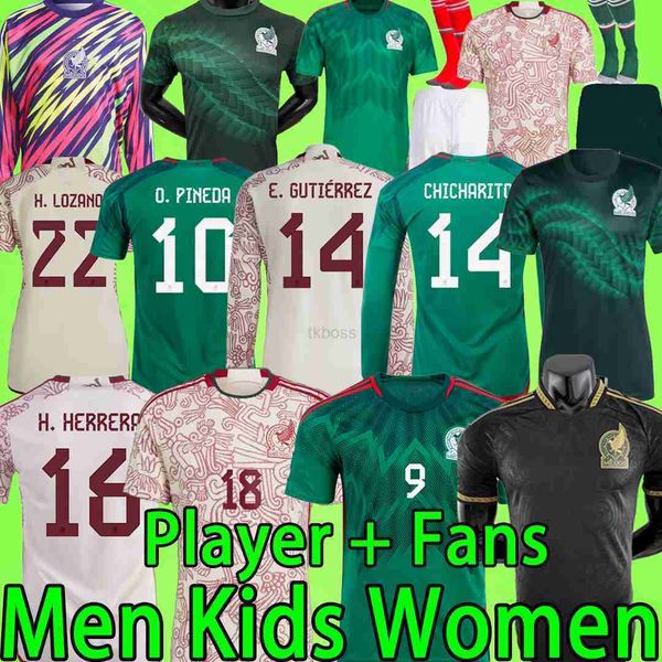 

fans tees xxxl 4xl mexico soccer jerseys goalkeeper long sleeve player version 22 23 chicharito g.dos santos camisetas de 2023 kids kit, Black
