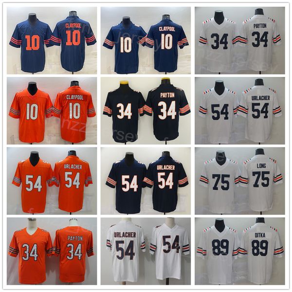 

men football 10 chase claypool jerseys 34 walter payton 54 brian urlacher 89 mike ditka pure cotton for sport fans vapor color rush embroide, Black;red