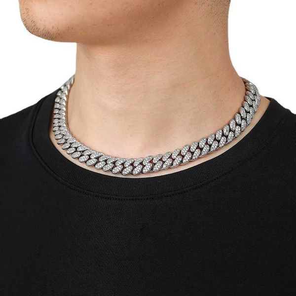 

europe and the united states men's new hip-hop necklace 13mm copper with zirconia miami heavy luxury necklace 22121, Silver