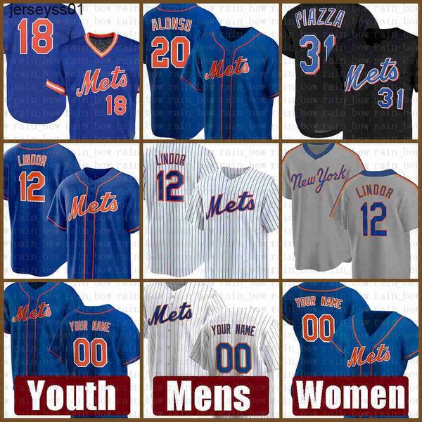 

new mens york women mets youth 12 francisco lindor baseball jersey 20 pete alonso custom 48 jacob degrom 31 mike piazza 8 gary carter, Blue;black