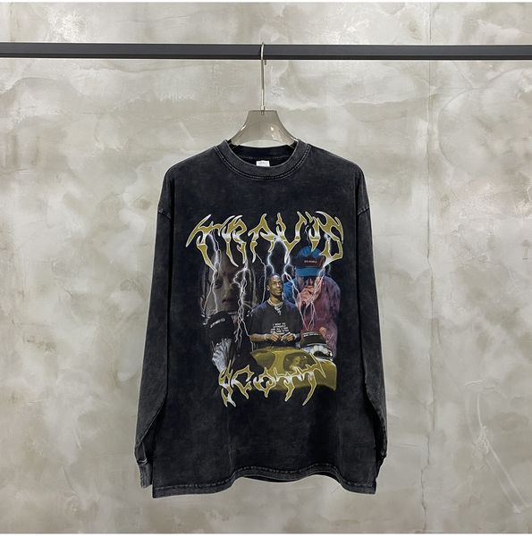 

men's plus tees hip hop vintage t shirts long sleeve tee women, Black;brown