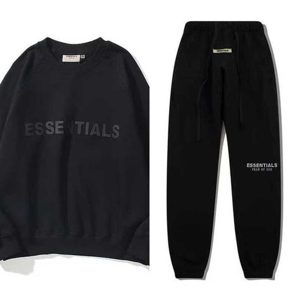 

luxury men's essentials tracksuits sweatshirts letter men women couple loose sportswear pants suit sweater hoodie casual pullover swea, Black