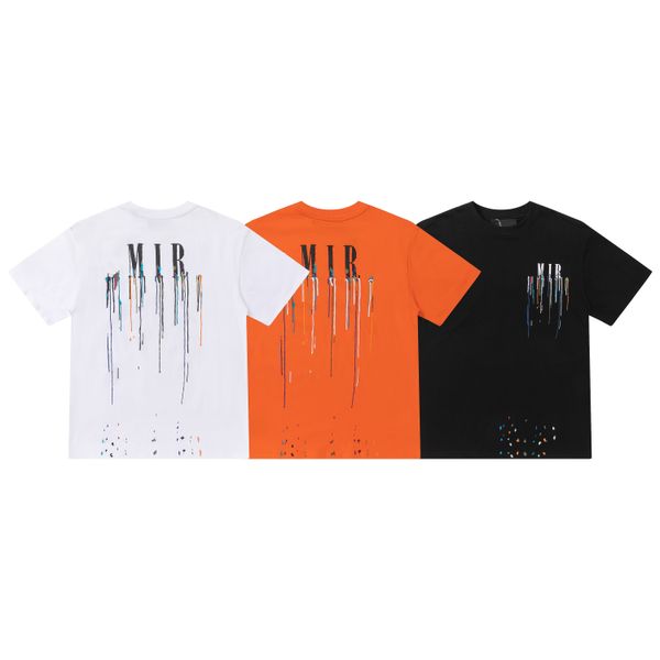 

Men's T-Shirts New Fashion Designer Paint Drip Print t shirts Mens Women Casual Streetwear T-Shirts High Street Crew Neck Cotton Black White Orange Color