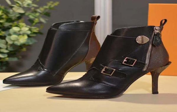 

high heeled martin designer boots autumn winter coarse heel women shoes desert boot real leather zipper letter lace up fashion lad6592963, Black