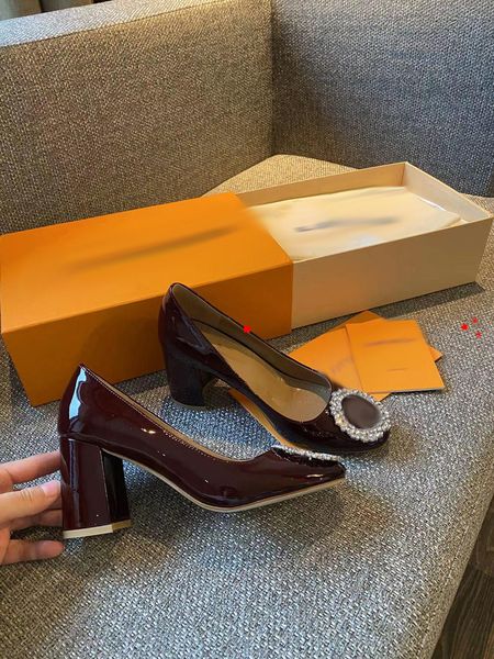 

2023 buckle shoes woman high heels pumps ladies wedding shoesss heels shoe metal v tacones pointed toe stilettos black dress shoess with box